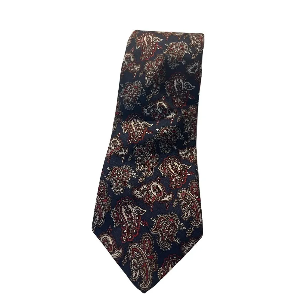 Brooks Brothers Paisley Silk Tie‎ Navy Blue Red Classic Elegant Necktie Z-13
